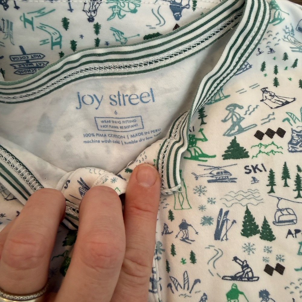 Joy Street Kids Pajama Set - Green and Blue Ski Print - Picture 2 of 3